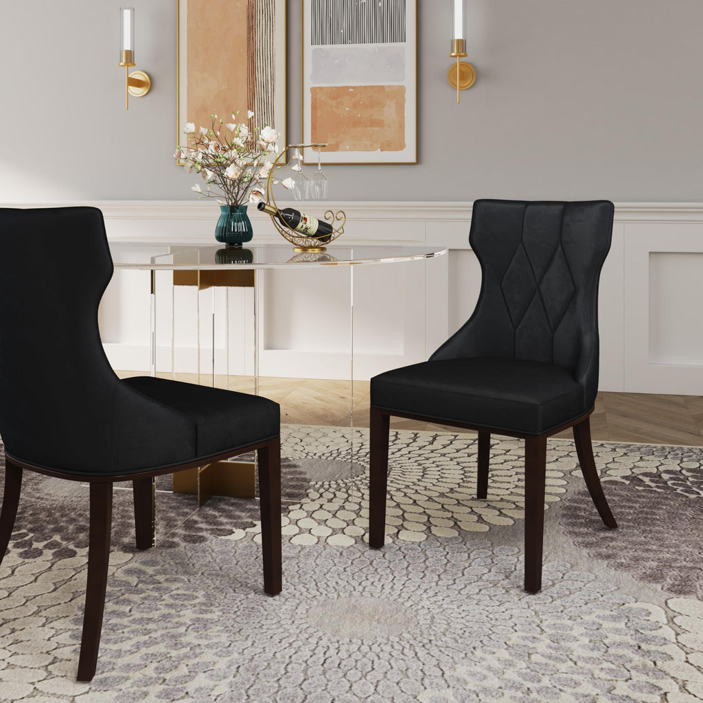 Black Upholstered Dining Chairs Set of 2 Beech Wood X6823