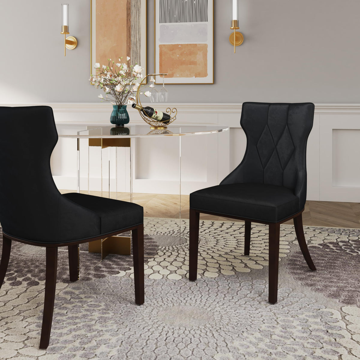Black Upholstered Dining Chairs Set of 2 Beech Wood X6823