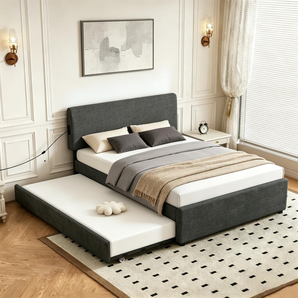 Full Size Upholstered Platform Bed with Trundle U56179