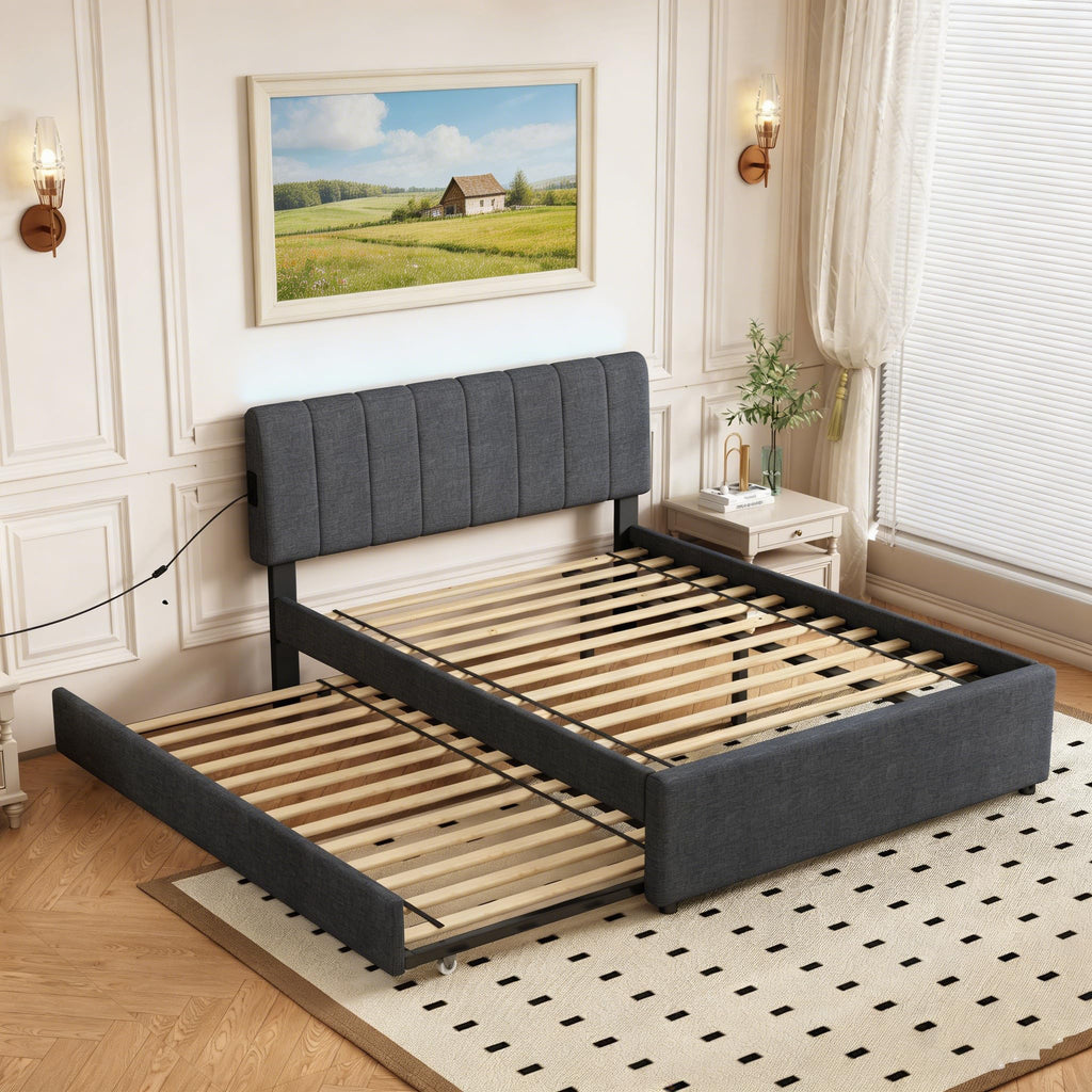 Full Size Upholstered Platform Bed with Trundle U56179