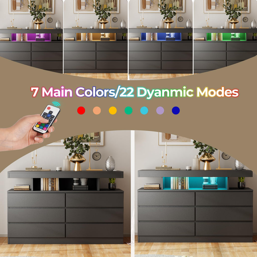 Black Dresser with Charging Station and LED Lights Y1490