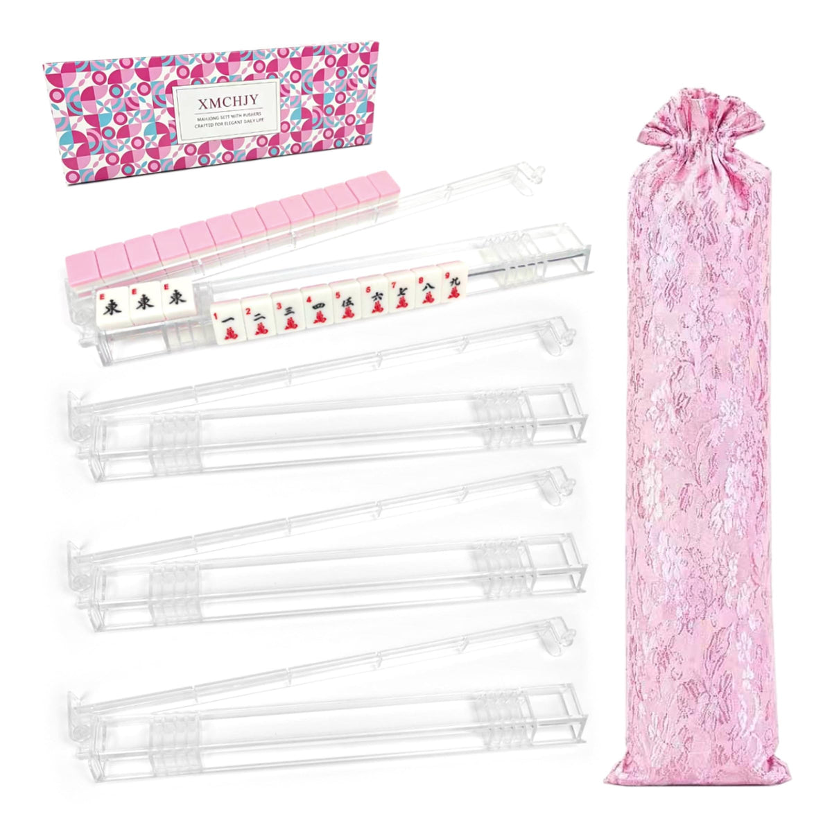 Clear Acrylic Mahjong Racks with Pushers Set of 4 L49185