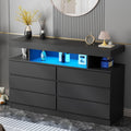 Black Dresser with Charging Station and LED Lights Y1490