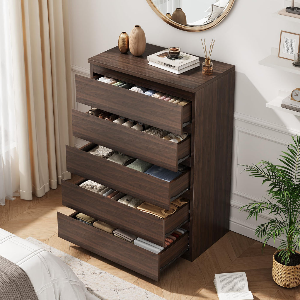 Brown 5 Drawer Wood Dresser O53559