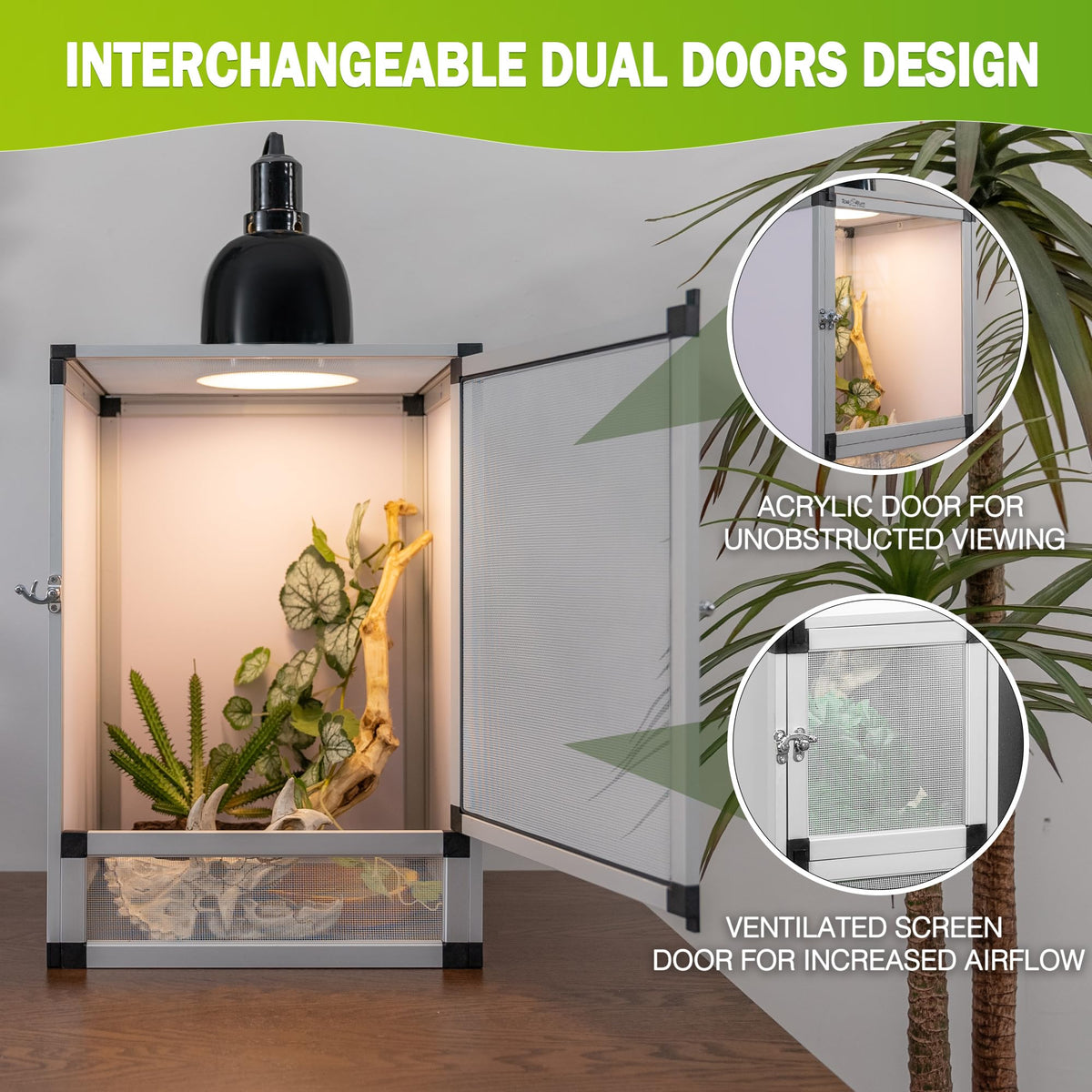 PVC Habitat Enclosure with Screen & Acrylic Doors, 12"x12"x18" Reptile Terrarium Y535708