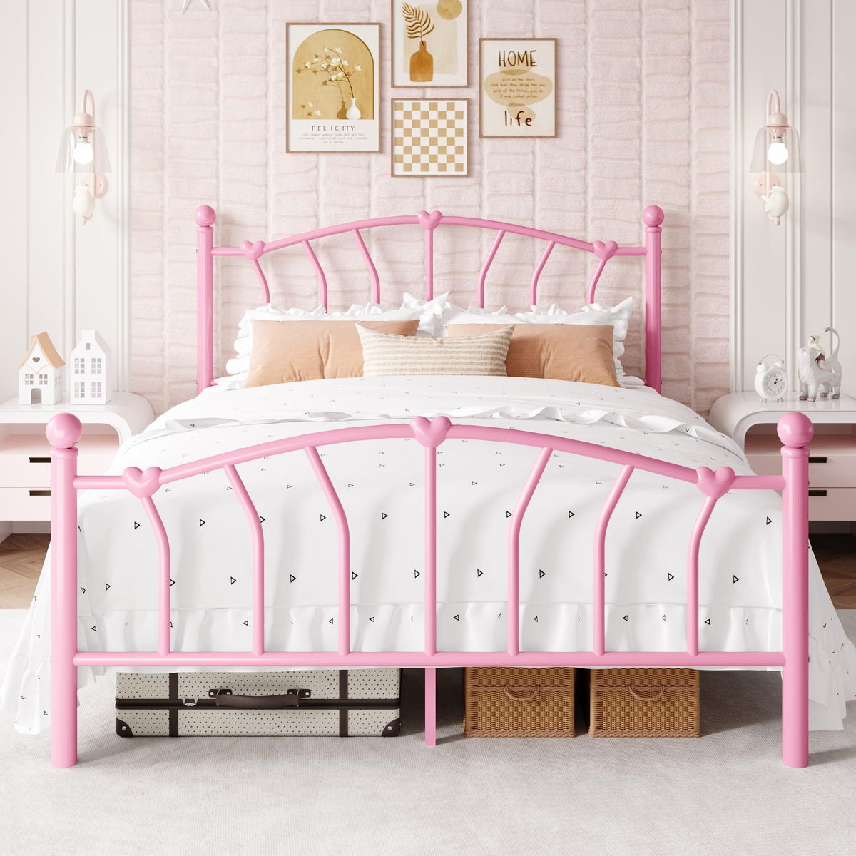 Full Size Pink Metal Platform Bed Frame C811991