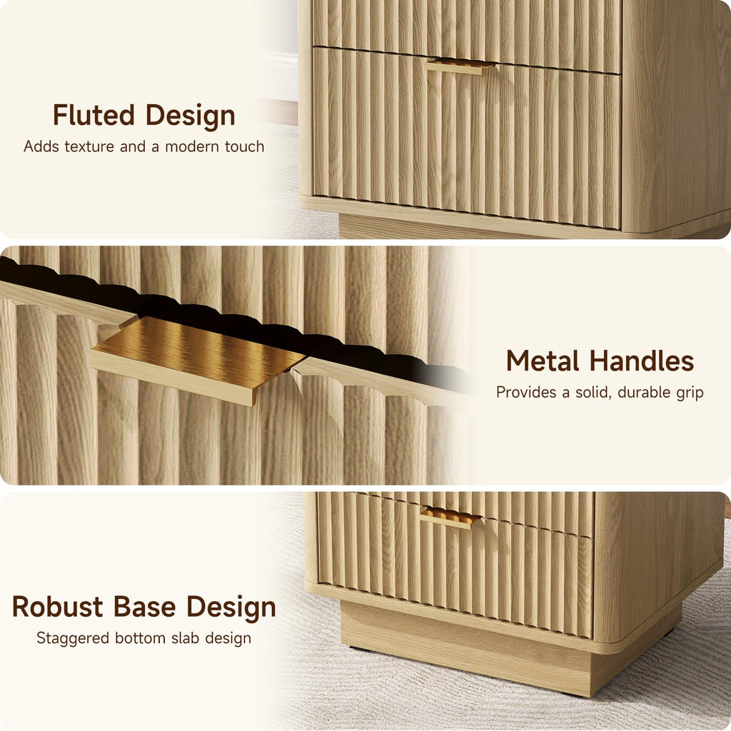 Natural 3 Drawer Nightstand with Charging Station E482451