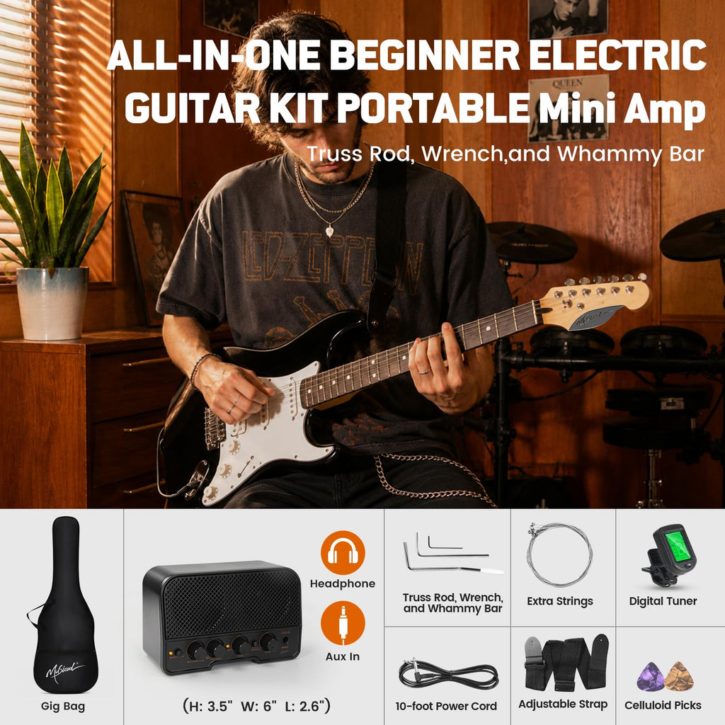 39" Beginner Electric Guitar Starter Kit with Amp Black M912