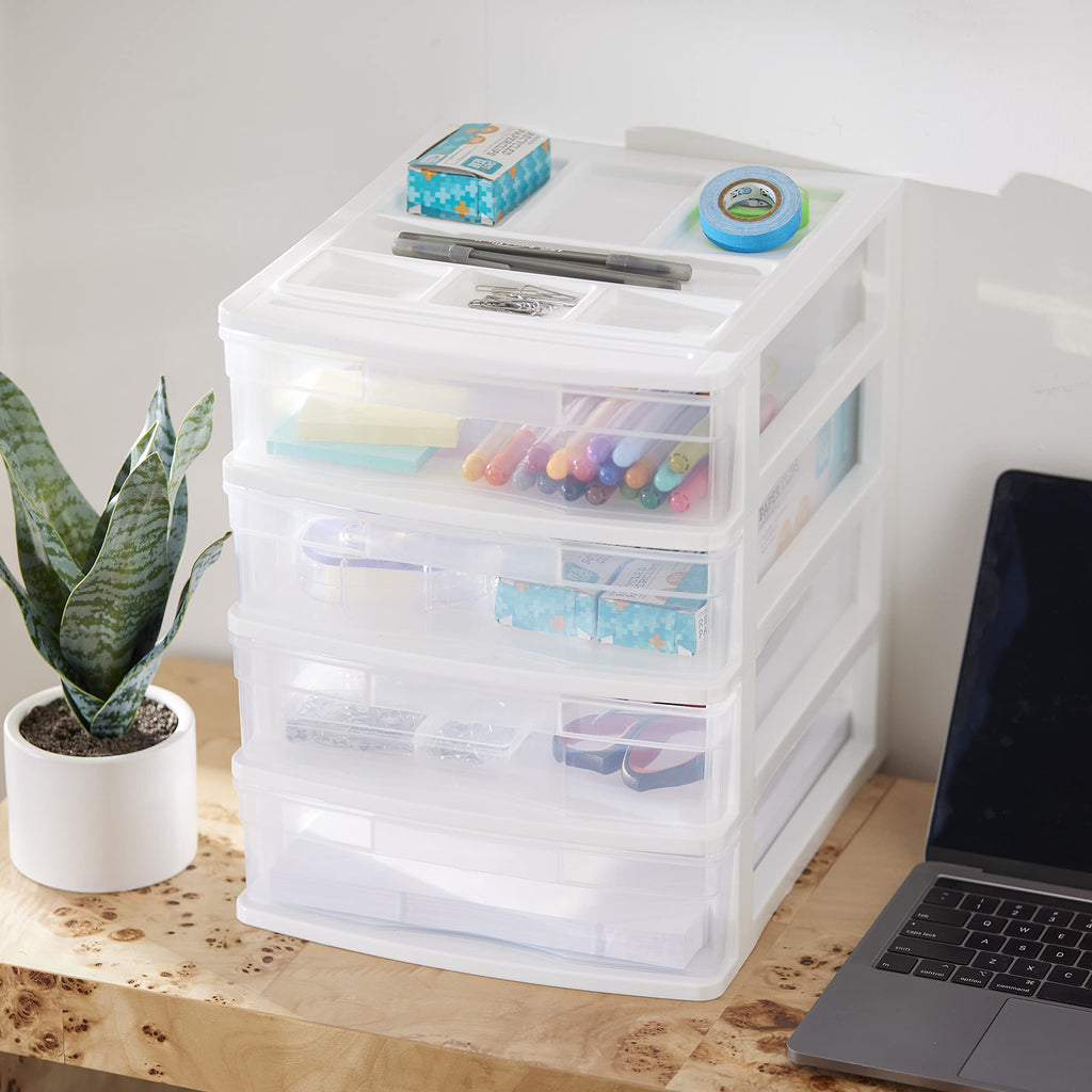 4-Tier White Plastic Drawer Organizer C910