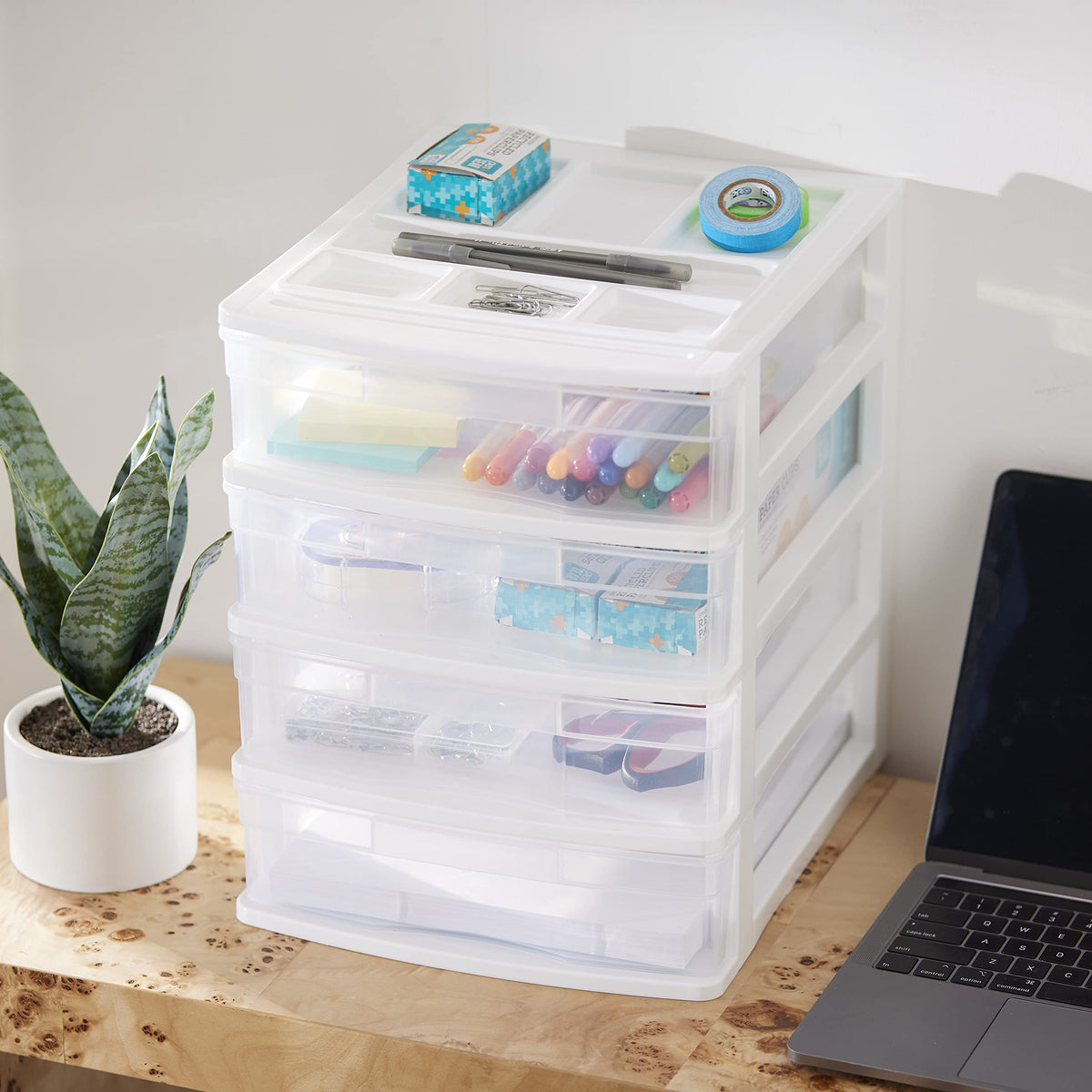 4-Tier White Plastic Drawer Organizer C910