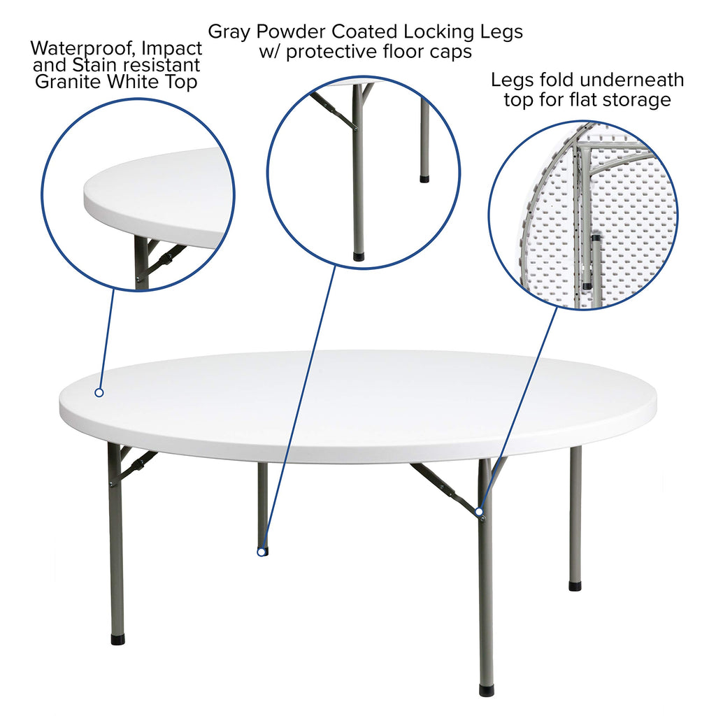 6-Foot Round Granite White Plastic Folding Table G36700