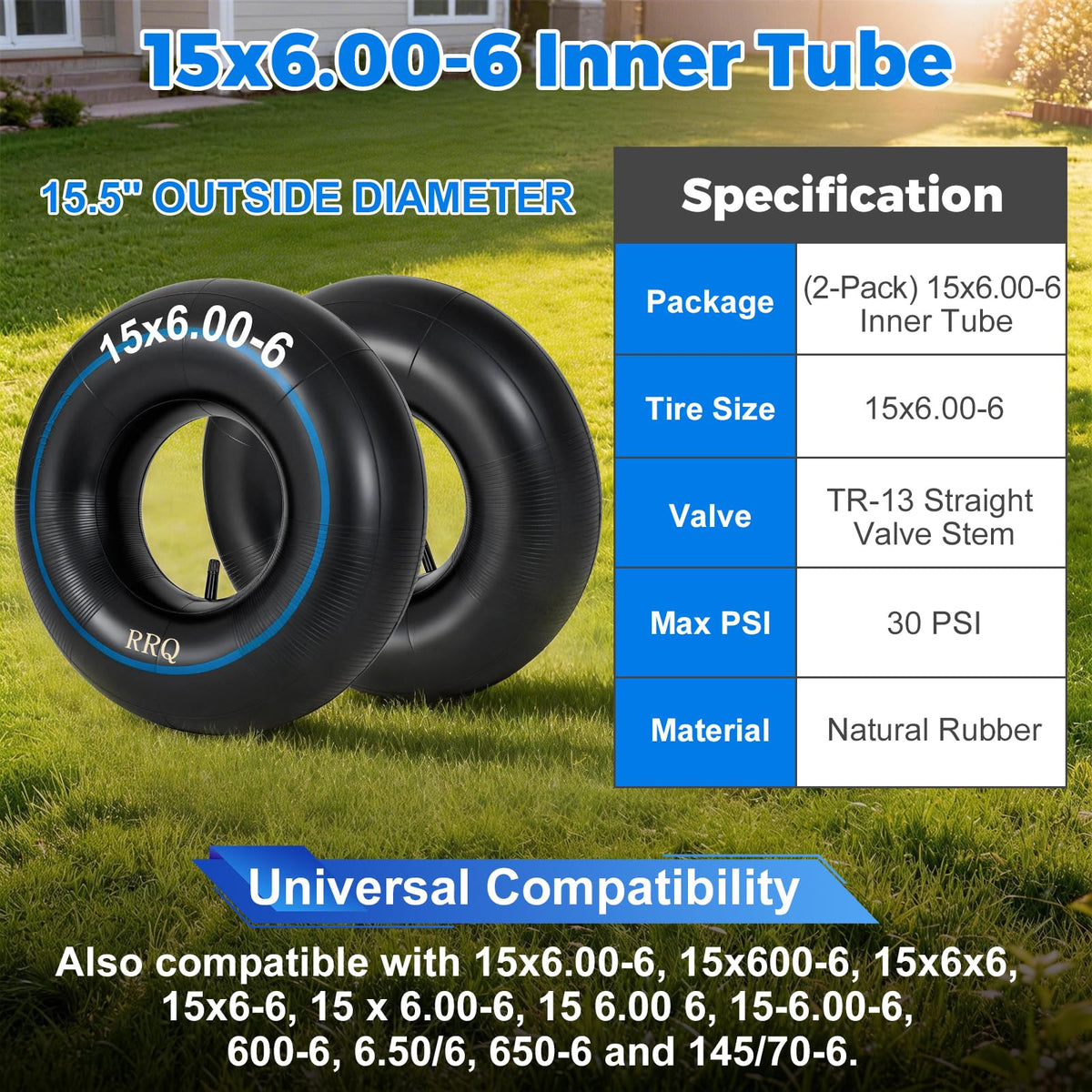 15x6.00-6 Lawn Mower Inner Tube, 2 Pack E289