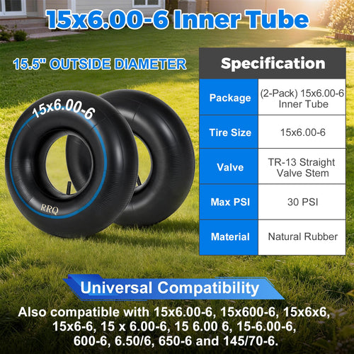 15x6.00-6 Lawn Mower Inner Tube, 2 Pack E289