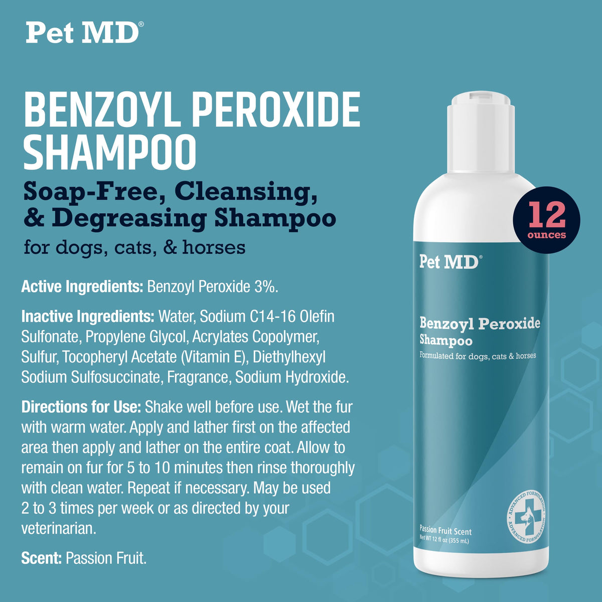 Benzoyl Peroxide Shampoo for Dogs, Cats, and Horses 12oz J773093