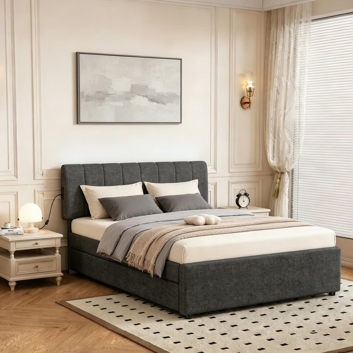 Full Size Upholstered Platform Bed with Trundle U56179