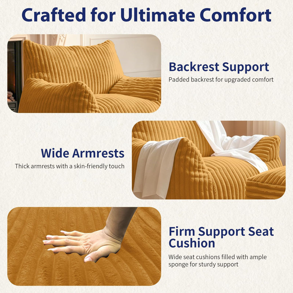 Large Yellow Bean Bag Chair with Footrest E96724