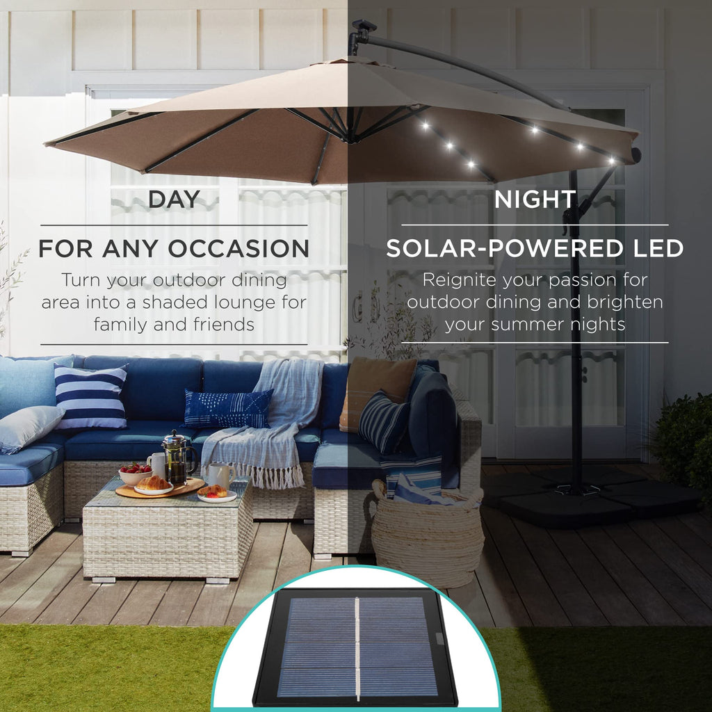10ft Solar LED Offset Cantilever Patio Umbrella T390853