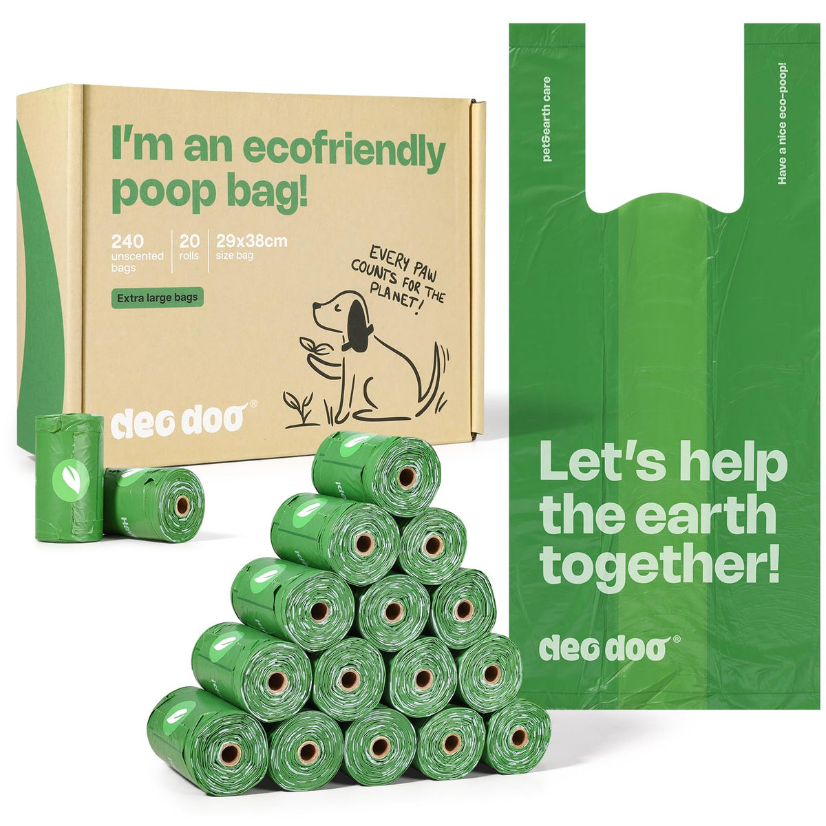 Dog Poop Bags with Handles, Large Size, 240 Bags, Unscented O718981