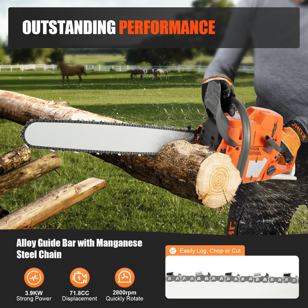 24 Inch 72cc 2-Cycle Gas Chainsaw J106
