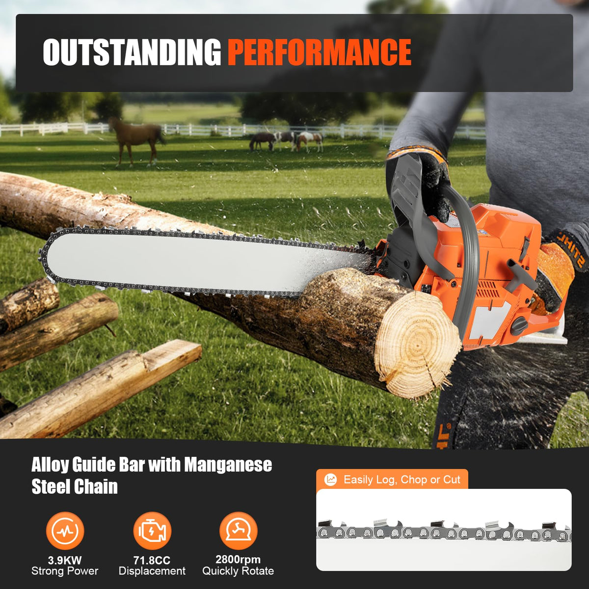 24 Inch 72cc 2-Cycle Gas Chainsaw J106