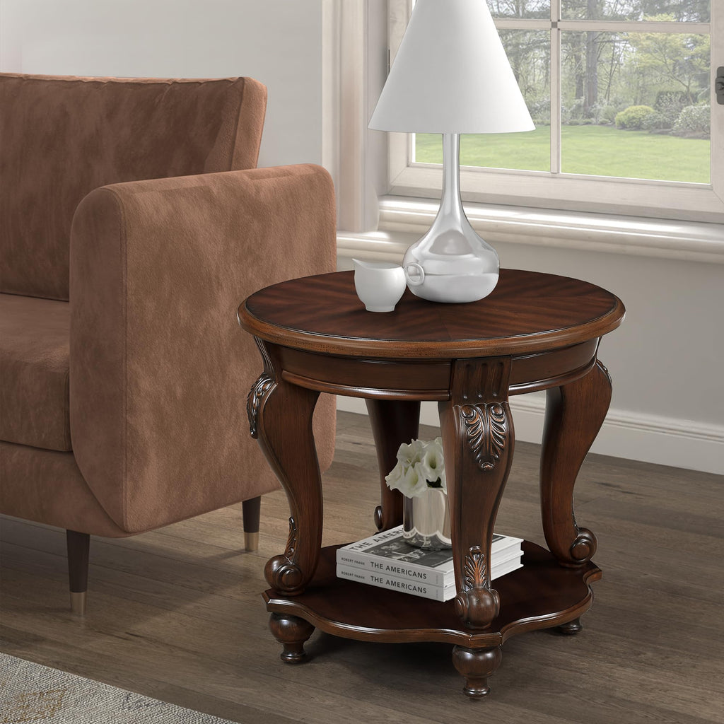 Vintage Round Wood End Side Table 22-Inch O71425