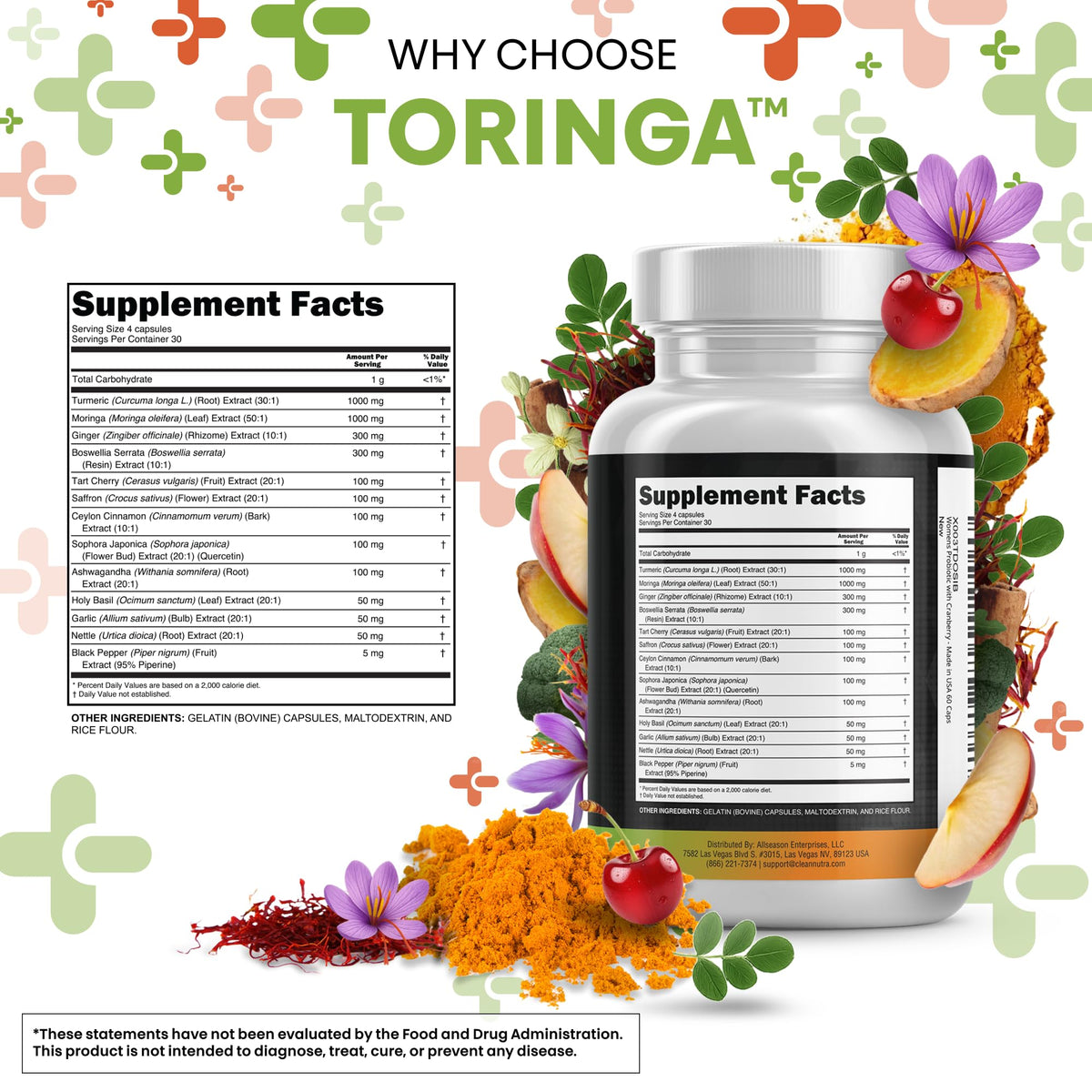 Turmeric Moringa Ginger Boswellia Saffron Supplement F275
