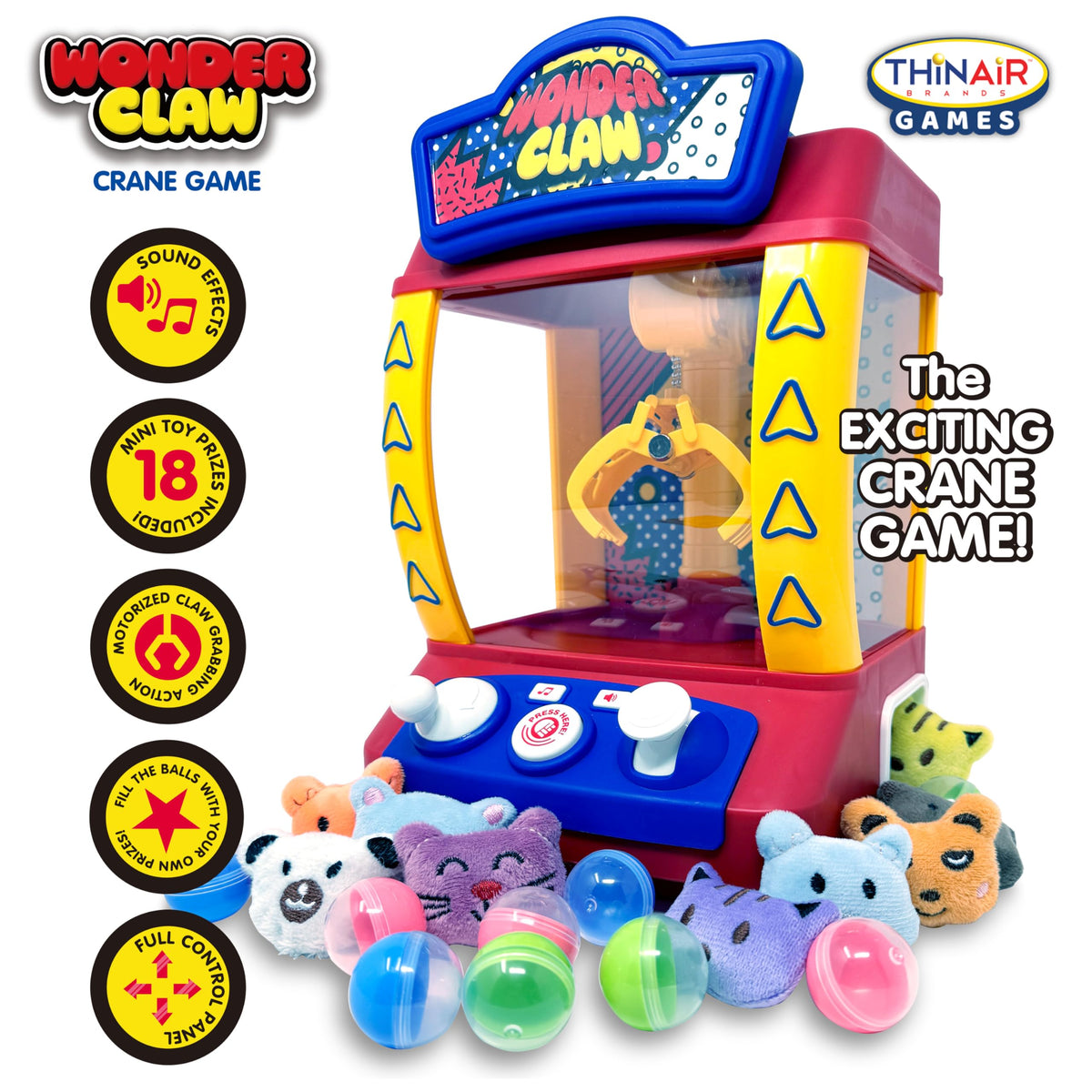 Claw Machine Crane Game with 9 Stuffed Animal Prizes and 9 Balls W127702