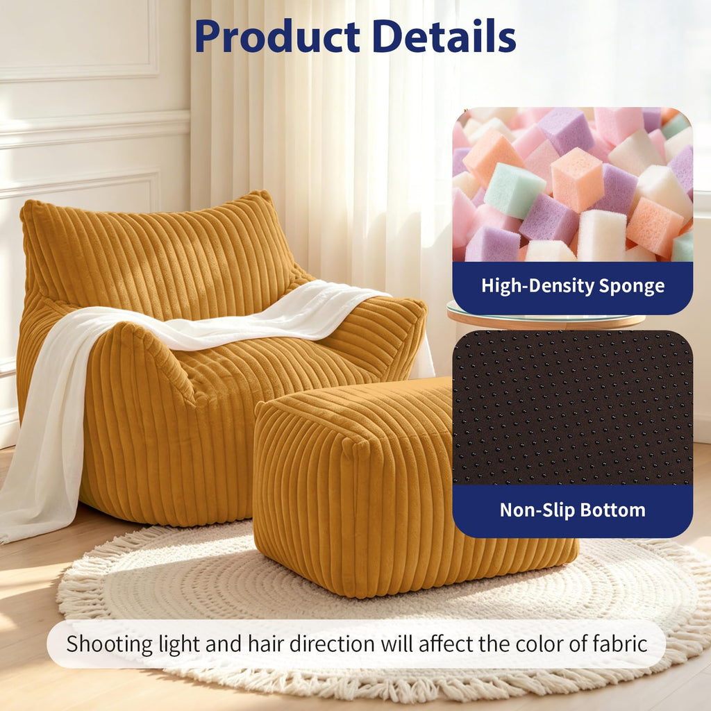 Large Yellow Bean Bag Chair with Footrest E96724