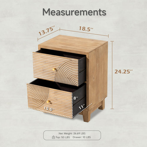 2 Drawer Wood Nightstand X7347