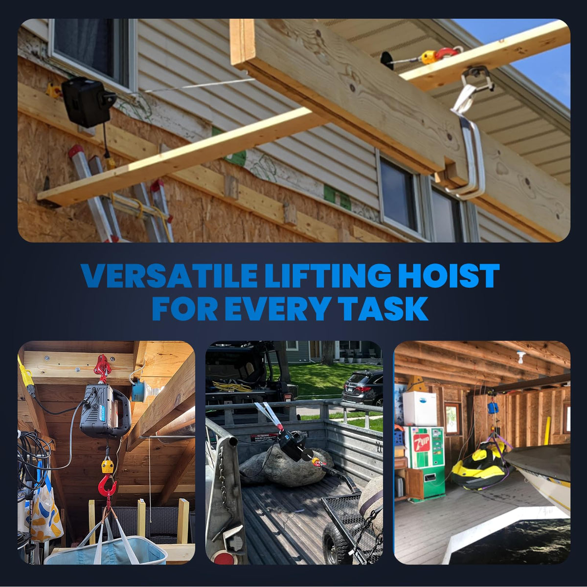 3-in-1 Electric Hoist Winch 1,100lbs 25ft Lifting Height G60523