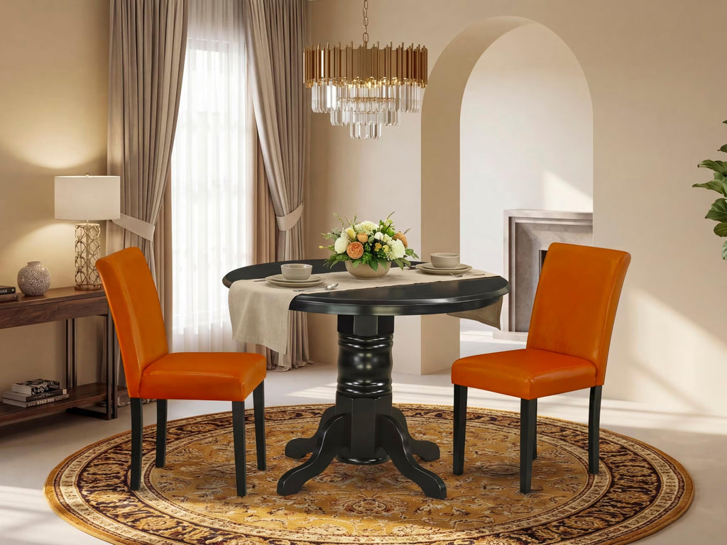 3 Piece Round Dining Table Set with 2 Faux Leather Chairs S28366