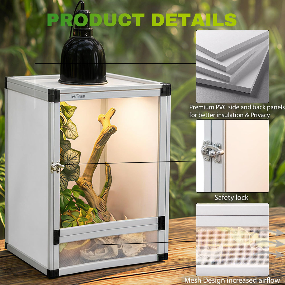 PVC Habitat Enclosure with Screen & Acrylic Doors, 12"x12"x18" Reptile Terrarium Y535708