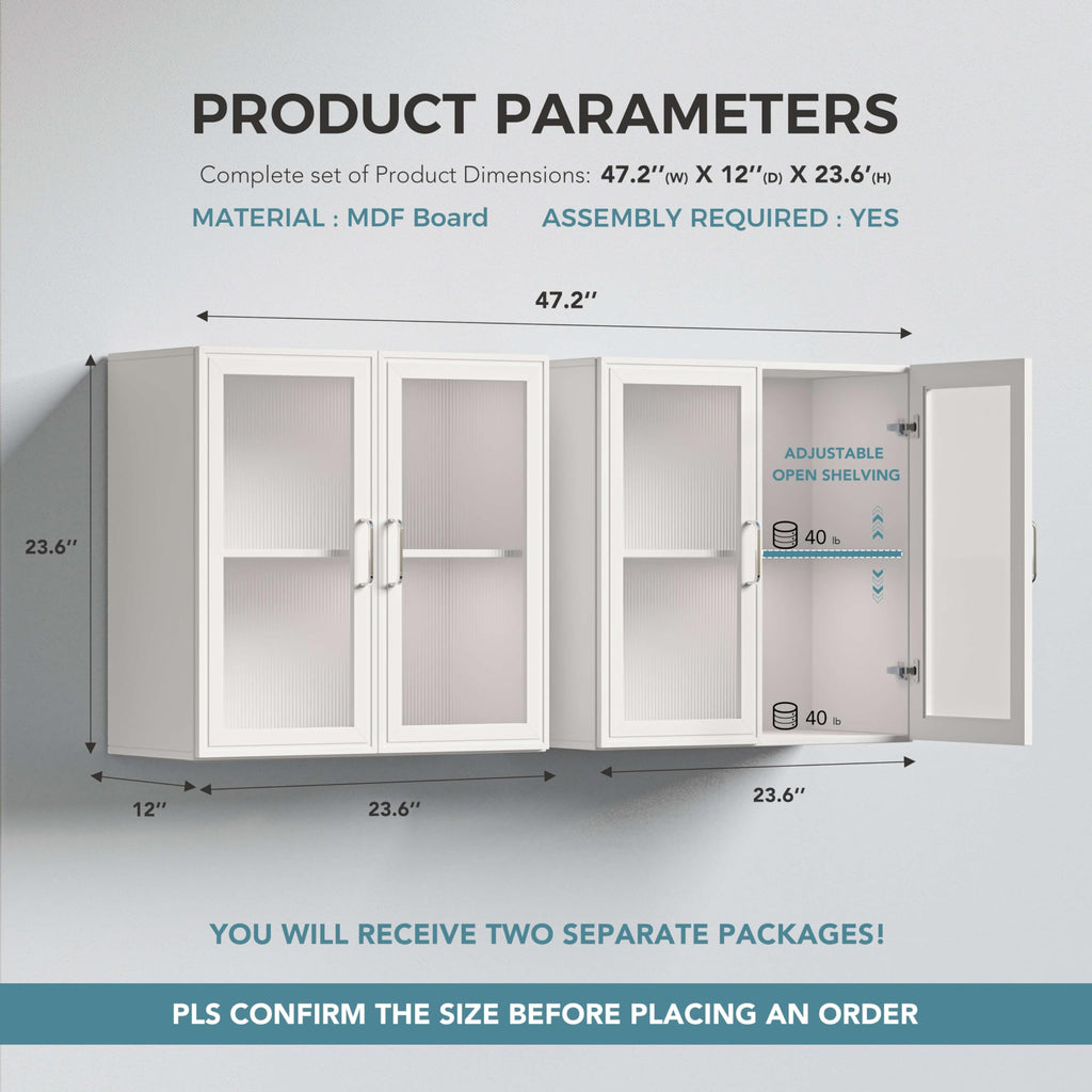 White Wall Cabinet with Acrylic Glass Doors and Adjustable Shelf, Set of 2 Q161