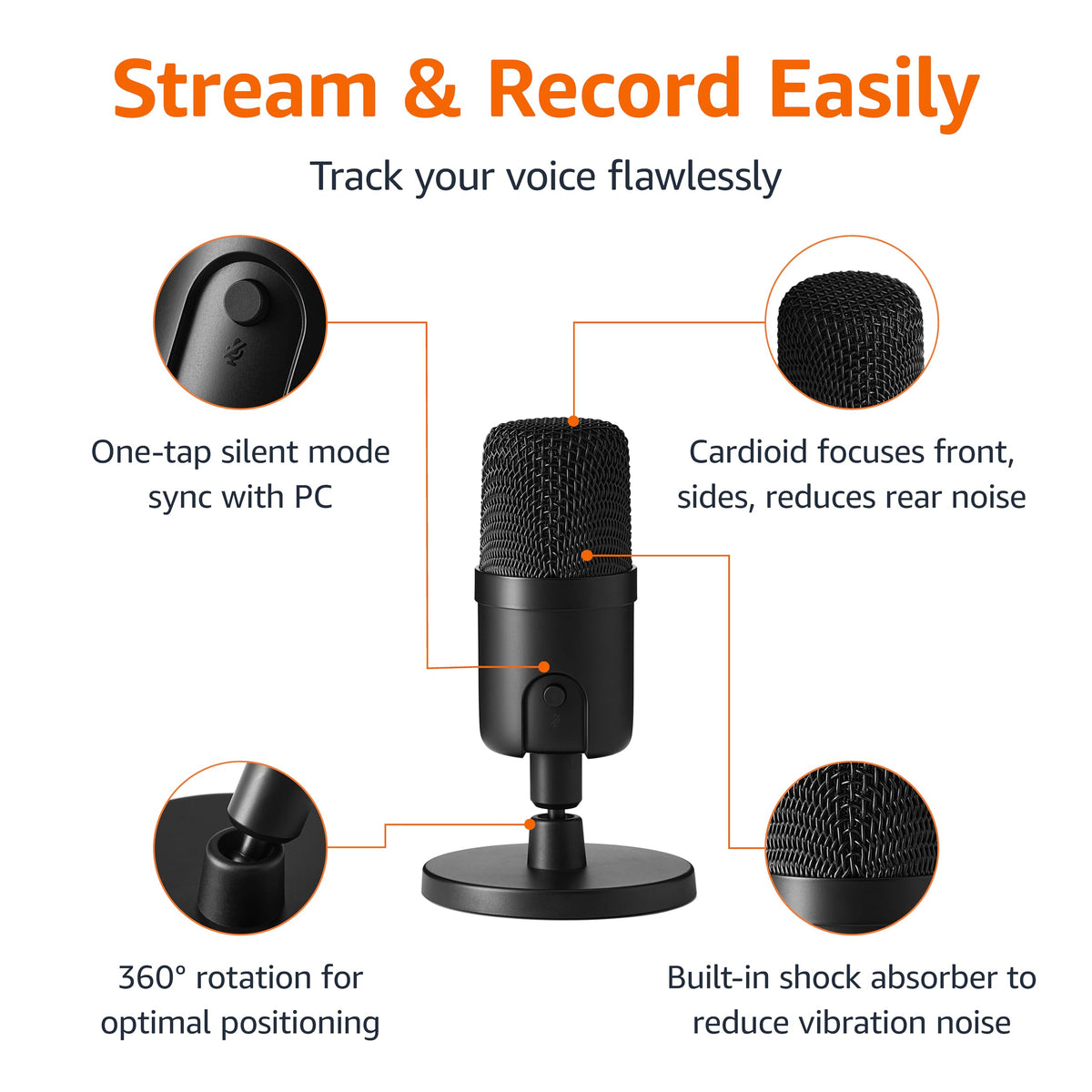 USB Condenser Microphone with Adjustable Stand, Black G52649