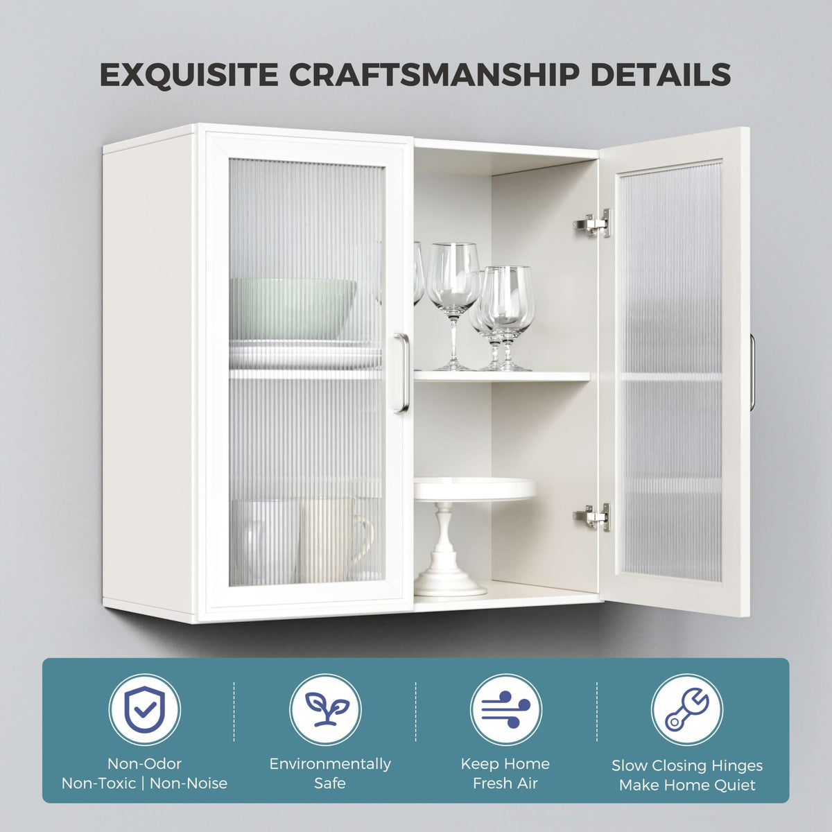 White Wall Cabinet with Acrylic Glass Doors and Adjustable Shelf, Set of 2 Q161