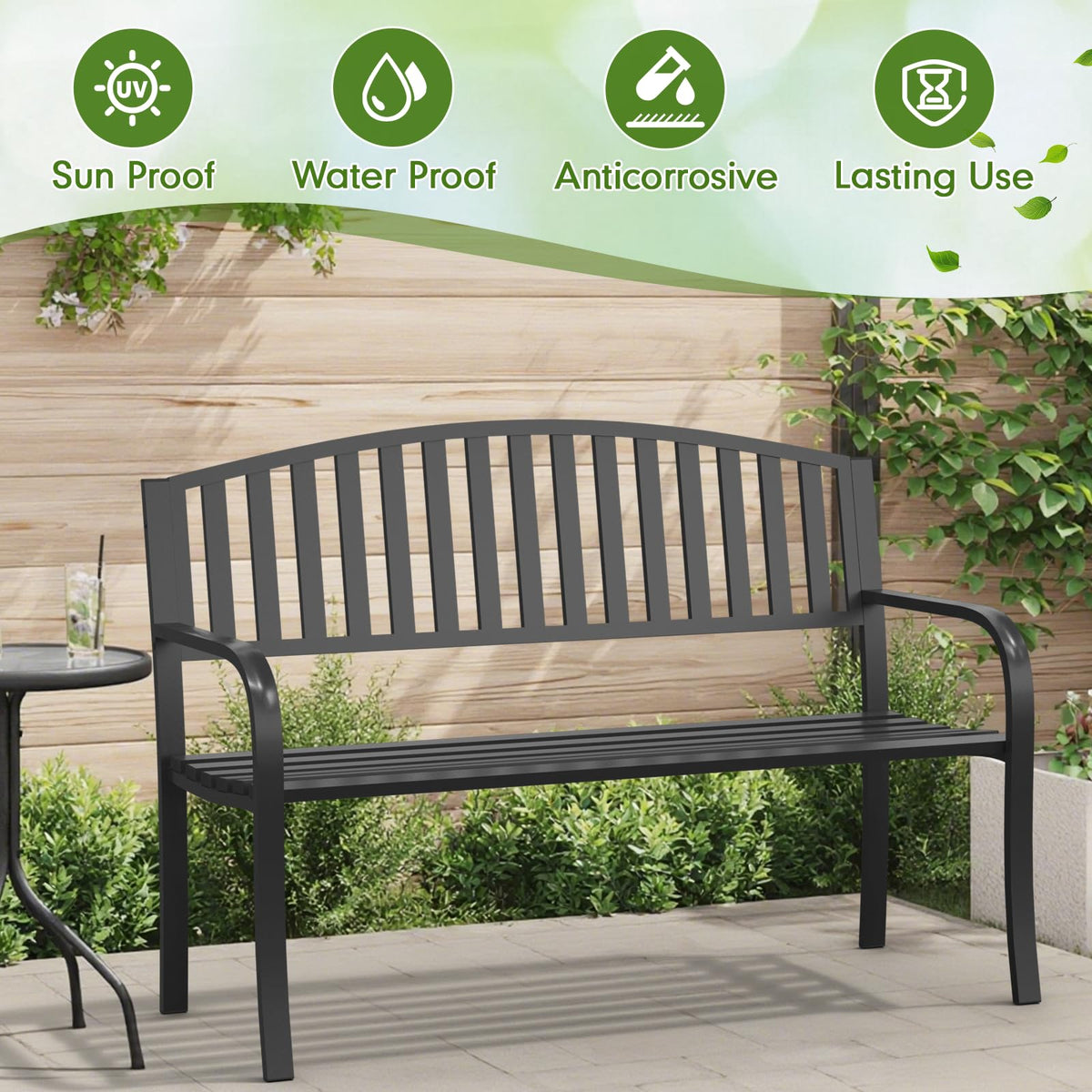 50" Weatherproof Metal Outdoor Bench C38394