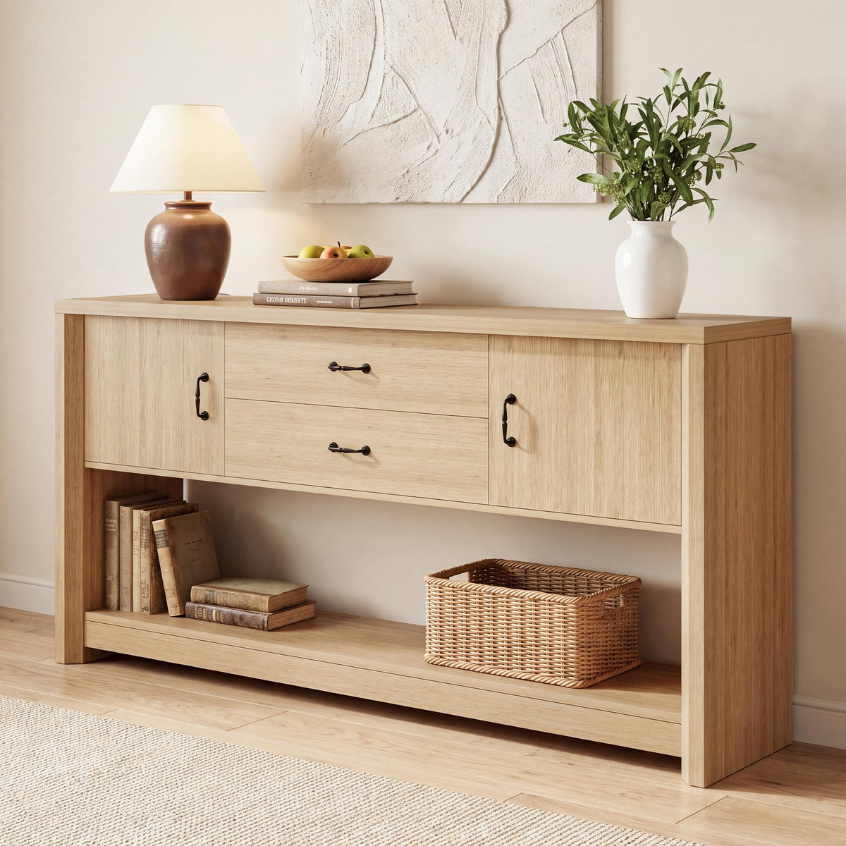 Oak Console Table with Storage Drawers Z4659