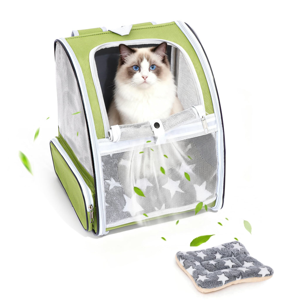 Cat Backpack Carrier with Washable Bed Mat Green M445412