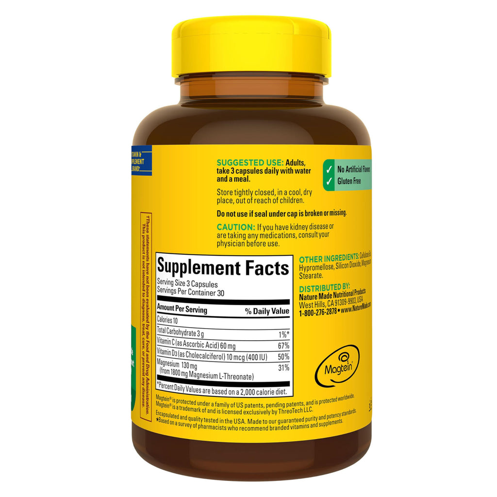 Magnesium L-Threonate with Vitamin C & Vitamin D3, 90 Capsules N1657