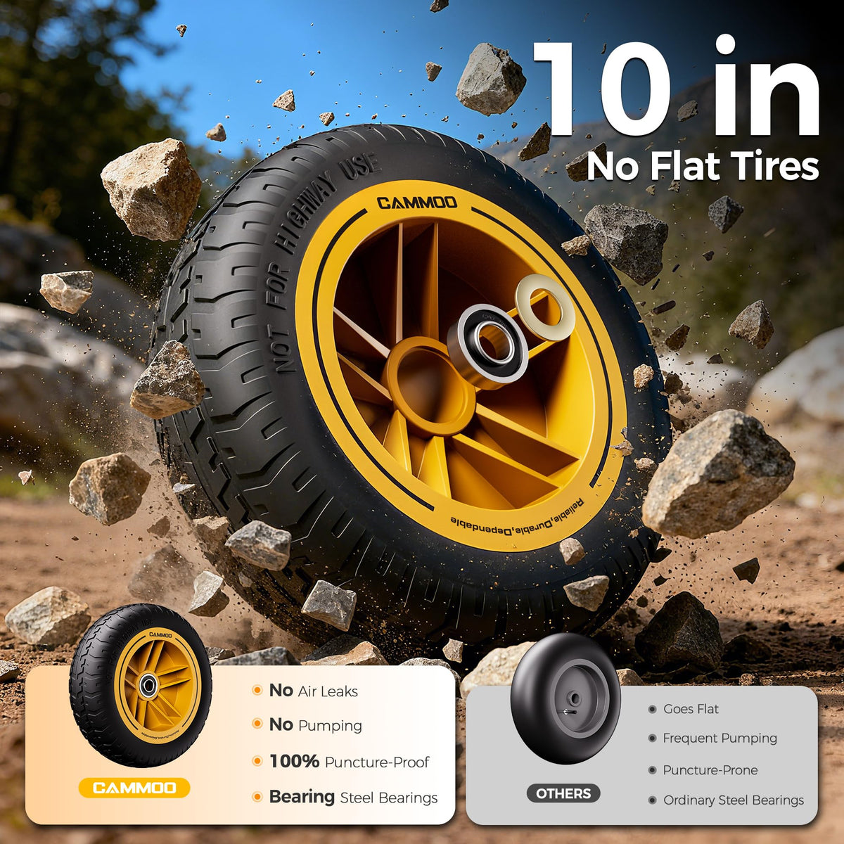 10-in No-Flat Tires Garden Dump Cart Wheelbarrow M940