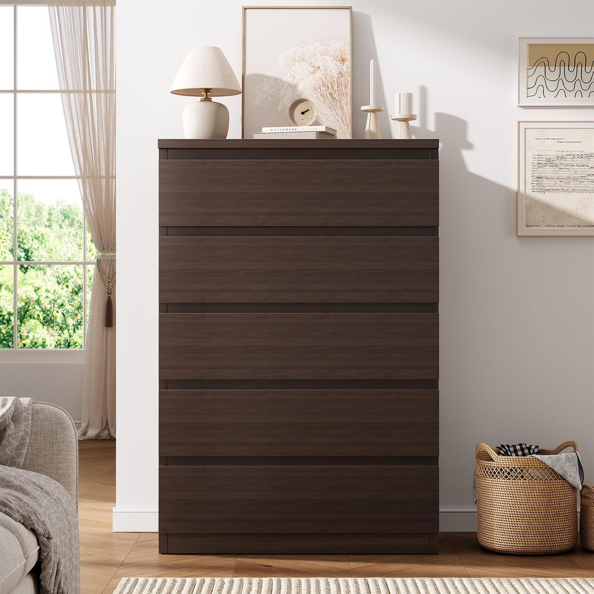 Brown 5 Drawer Wood Dresser O53559
