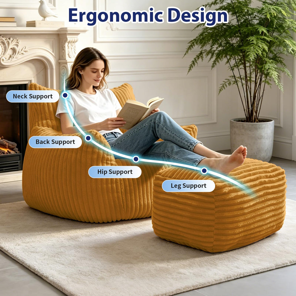 Large Yellow Bean Bag Chair with Footrest E96724