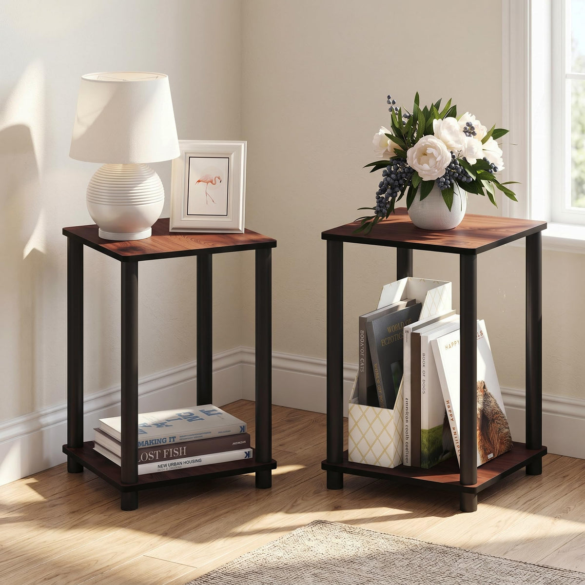 Set of 2 Square End Table with Open Shelf N3346