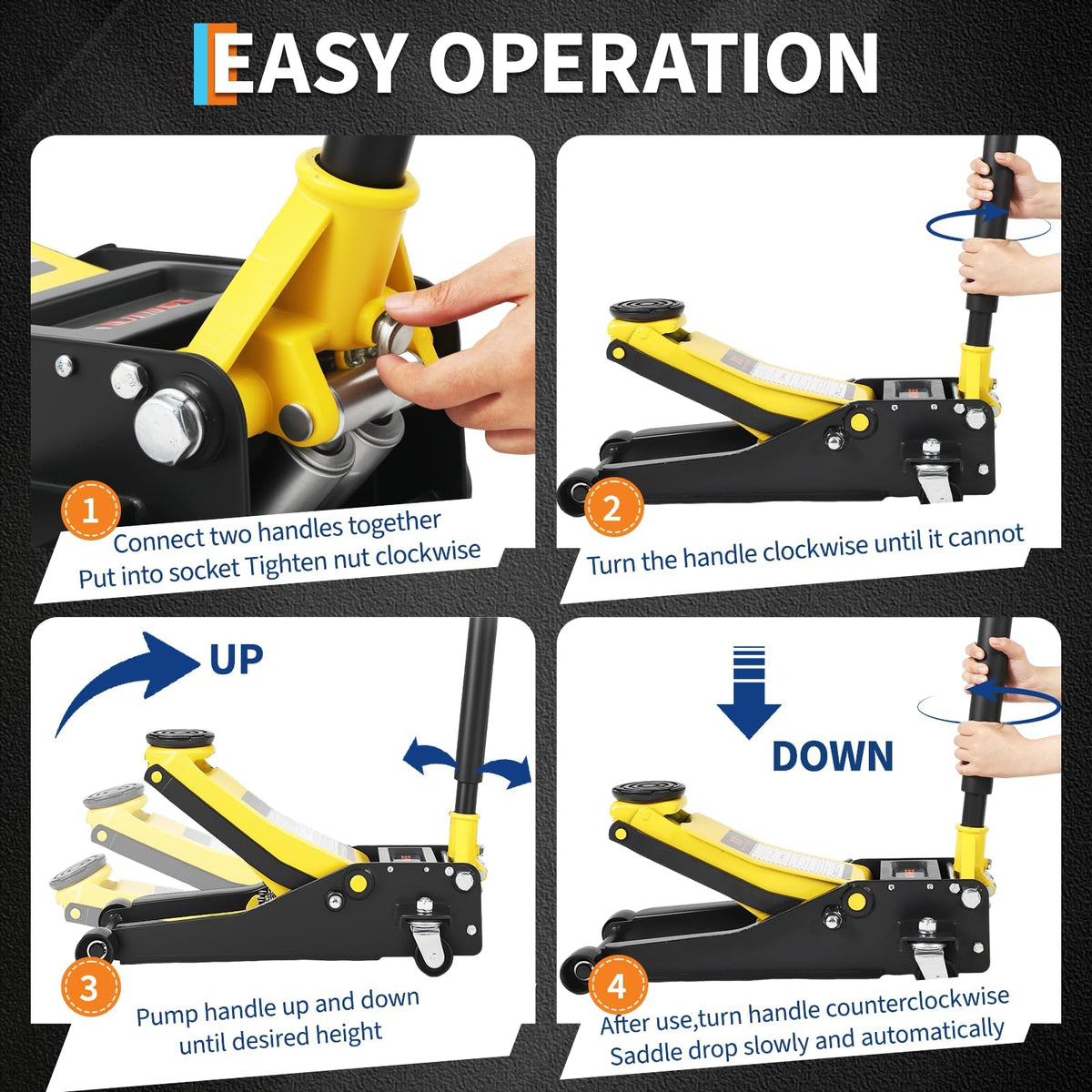3 Ton Hydraulic Floor Jack Heavy Duty Steel Dual Piston Quick Lift Pump E3303