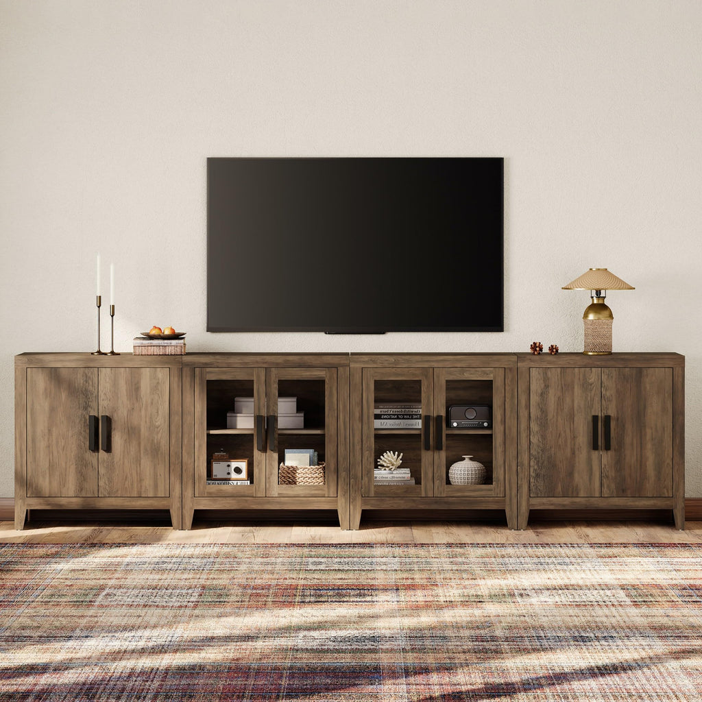 Brown Wood TV Stand with Storage and Glass Doors G2267