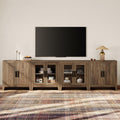 Brown Wood TV Stand with Storage and Glass Doors G2267