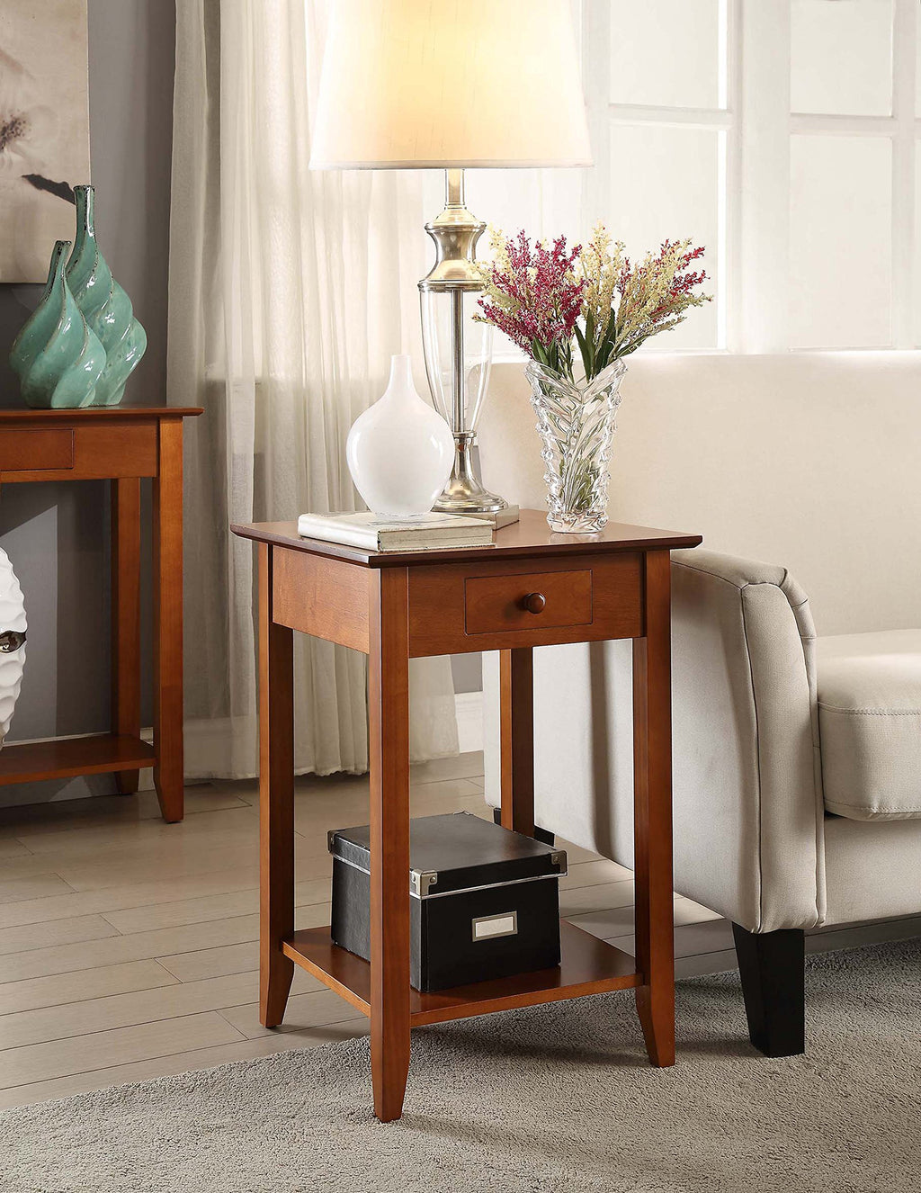 Cherry End Table with Drawer and Shelf I881418