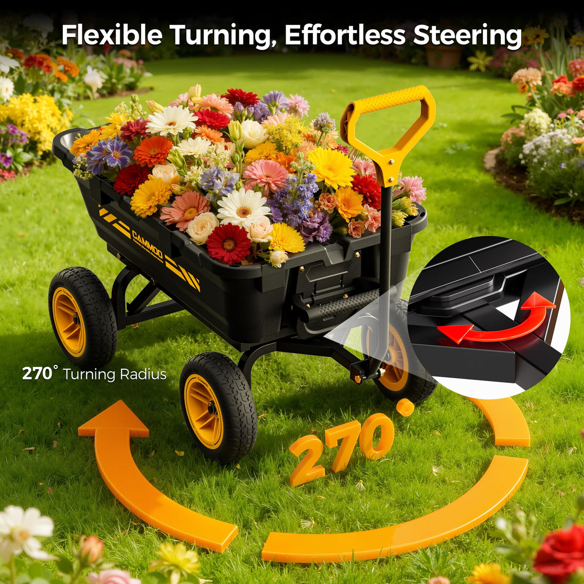 10-in No-Flat Tires Garden Dump Cart Wheelbarrow M940