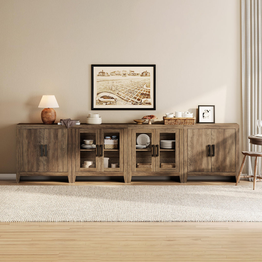Brown Wood TV Stand with Storage and Glass Doors G2267