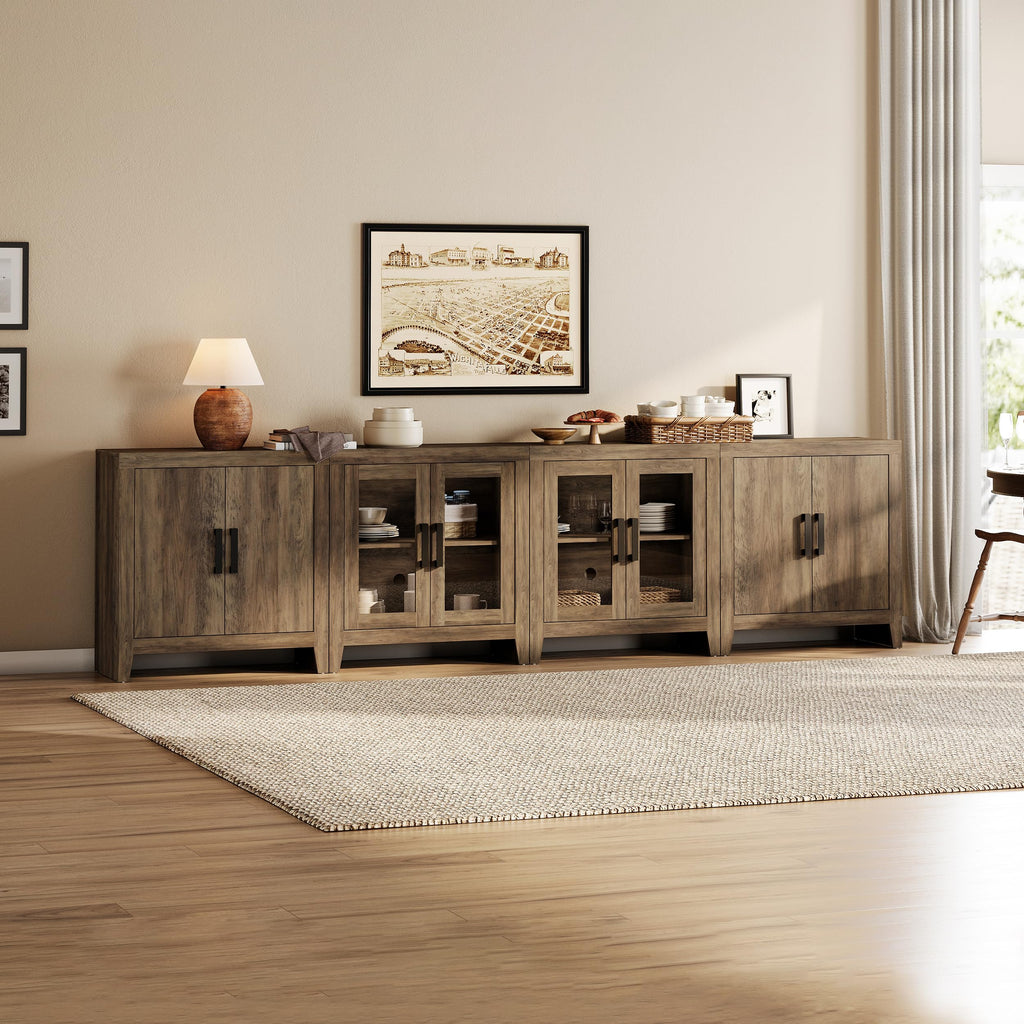 Brown Wood TV Stand with Storage and Glass Doors G2267